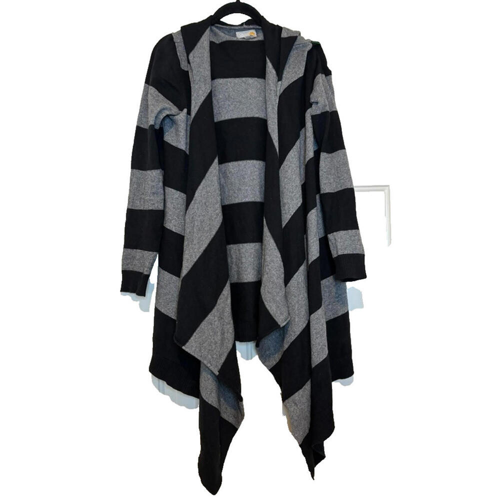 C and C California sz M 50%‎ cashmere cardigan sweater open front blk/grey#2024